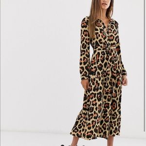 ASOS DESIGN Scoop neck midi satin slip dress in leopard print